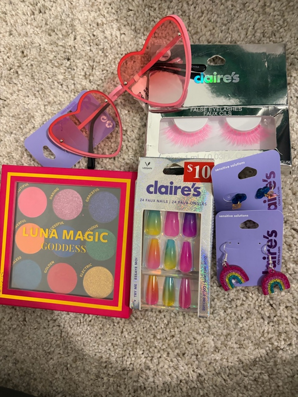 Claire's Pink Heart Sunglasses & Rainbow Accessory Set